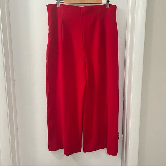 Zara RED WIDE LEG CROPPED PANTS - Picture 14 of 14
